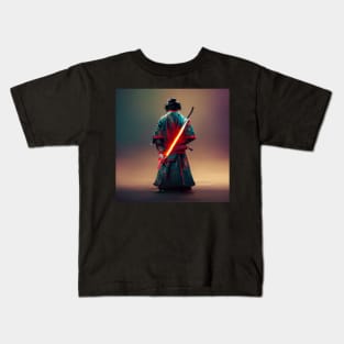 Samurai with a glowing sword - best selling Kids T-Shirt